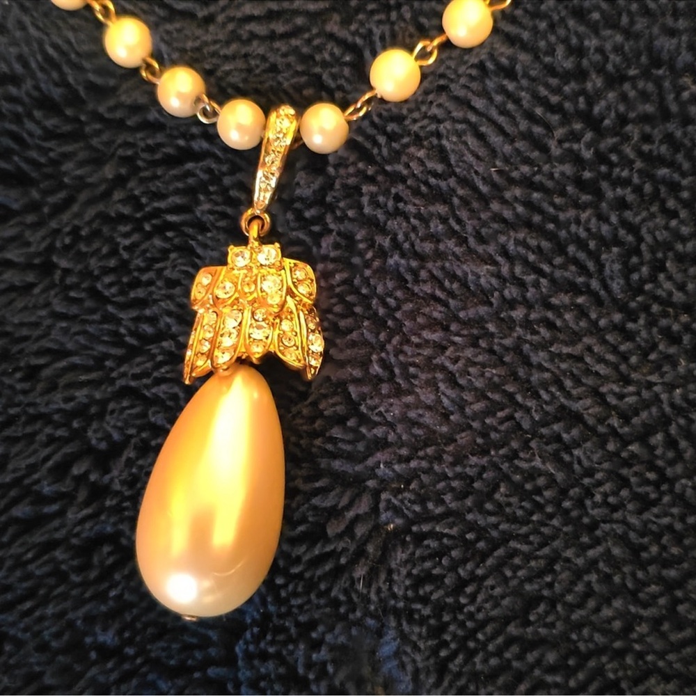 Kenneth Jay Lane Kjl Pearl Teardrop Pendant Gold … - image 6